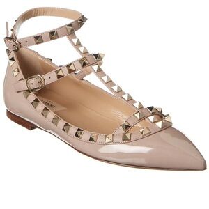 Valentino Garavani Rockstud Caged Leather Flat in Nude size 38
